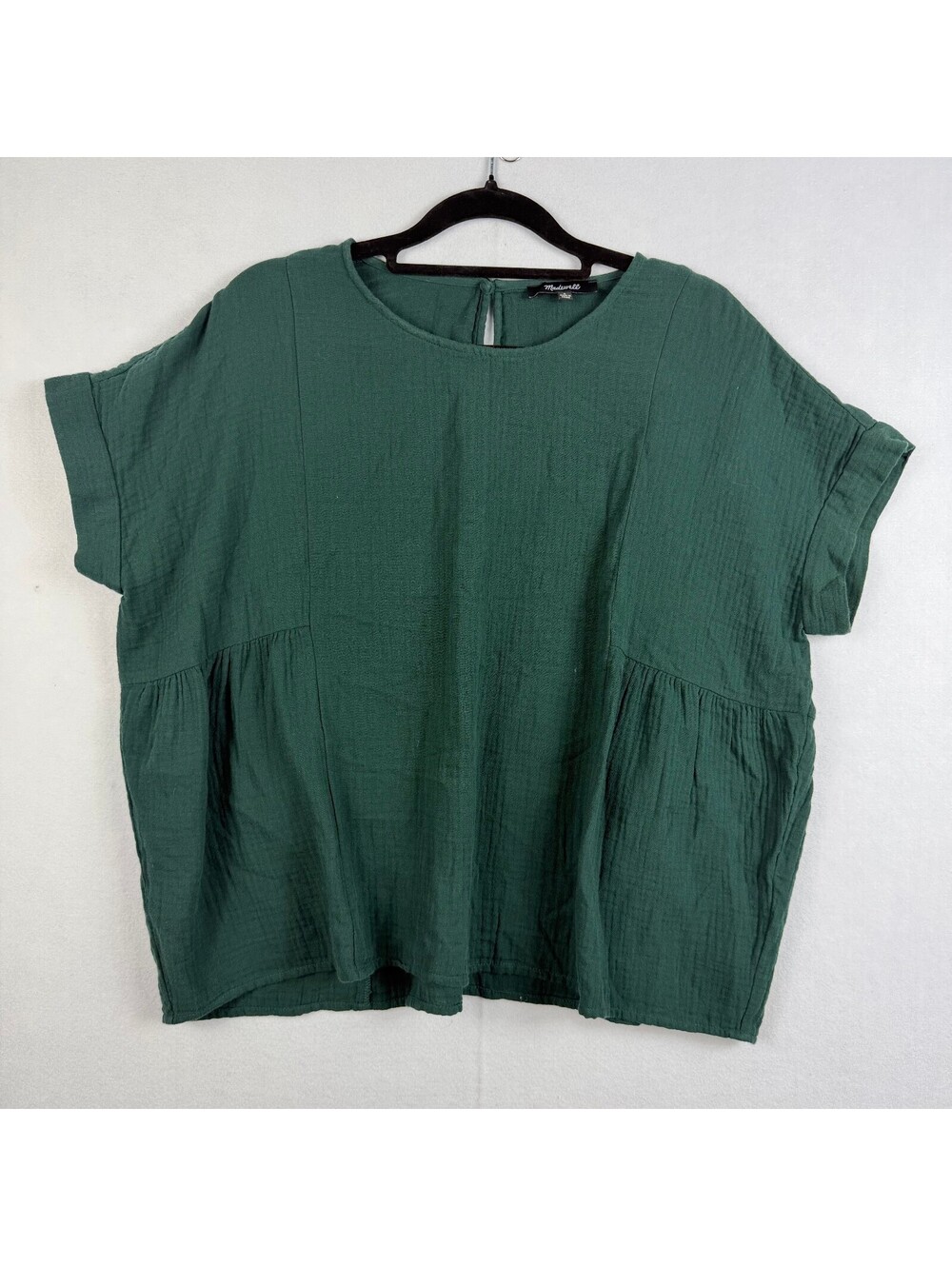 Madewell Green Cotton Gauze Babydoll Top Sz S Boxy Crop Keyhole Back Blouse